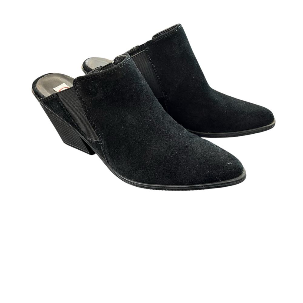 Blondo Black Suede Mule Booties Block Heel Size 8 Women’s Shoes Watery